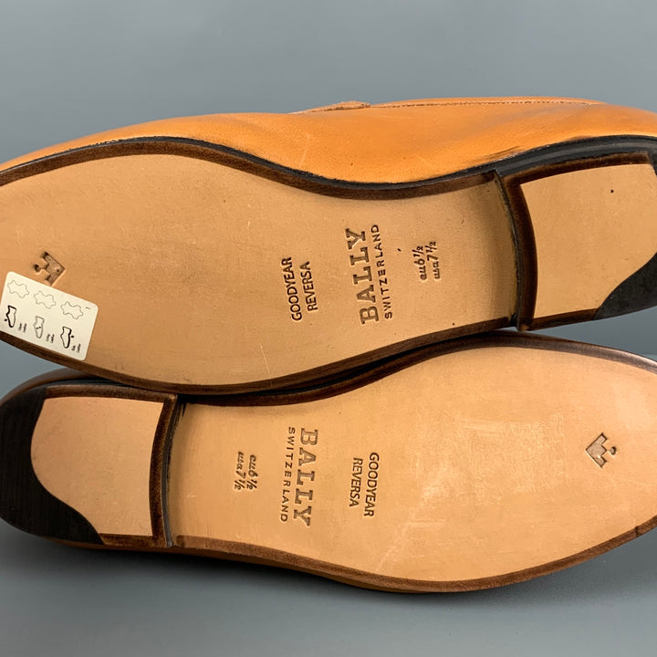 BALLY Size 7.5 Honey Leather Slip On Loafers
