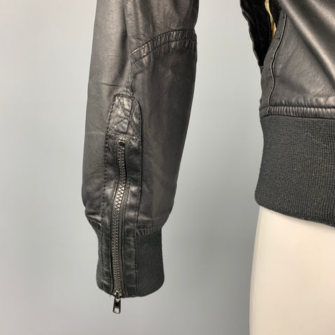 DIESEL Taille M Veste en cuir noir Zip &amp; Snaps