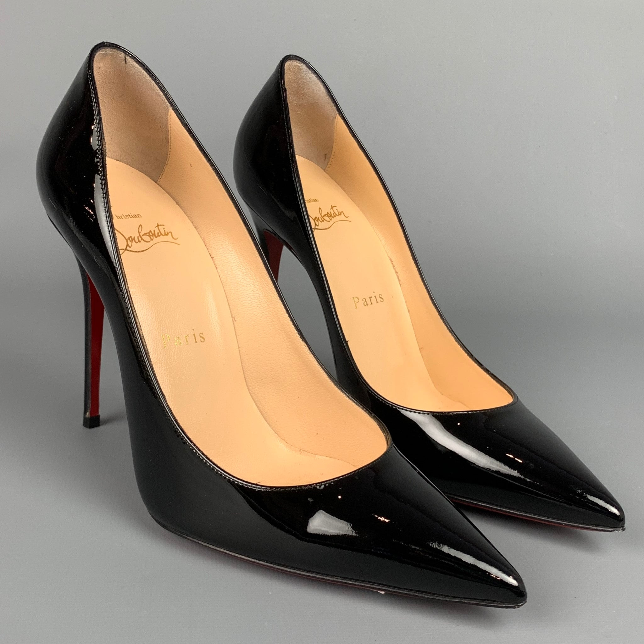 CHRISTIAN LOUBOUTIN Decollete 554 Size 8 Black Patent Leather Pumps