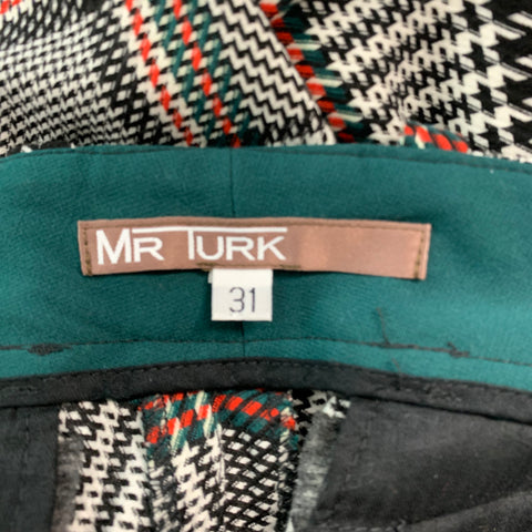 MR. TURK Size 31 Black Multi-Color Plaid Polyester Blend Flat Front Casual Pants