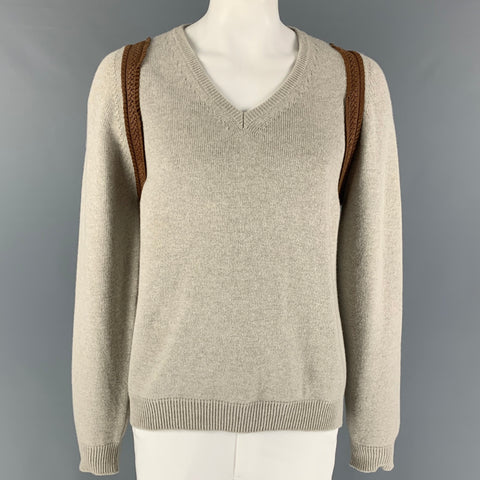 ALEXANDER MCQUEEN Size XL Grey Brown Knit Wool V-Neck Sweater