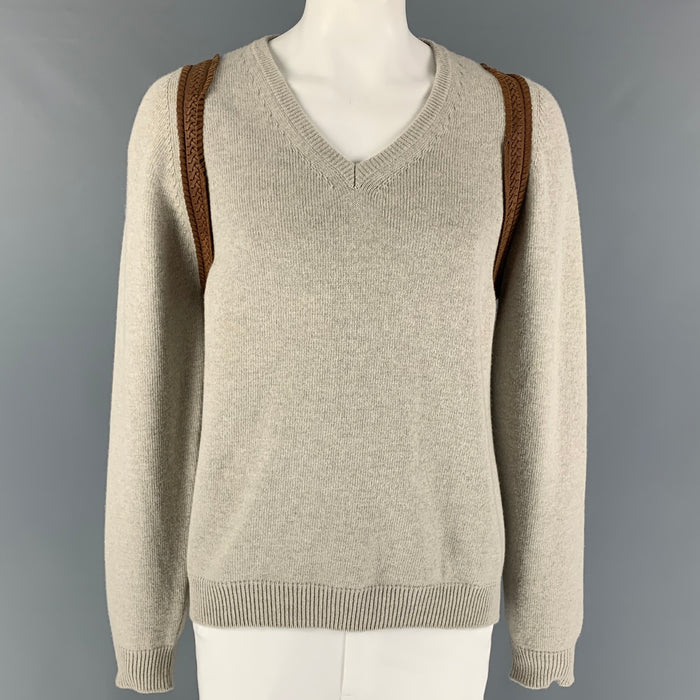 ALEXANDER MCQUEEN Size XL Grey Brown Knit Wool V-Neck Sweater