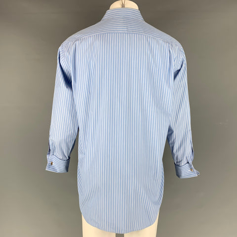 VAN LAACK Size M Blue Stripe Cotton French Cuff Long Sleeve Shirt