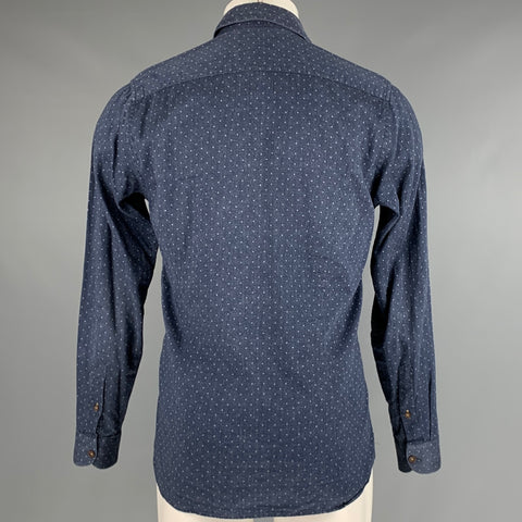 TED BAKER Size M Navy White Dots Cotton Long Sleeve Shirt