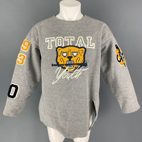 UNDERCOVER Size S Grey Yellow Applique Cotton Oversized Sweatshirt