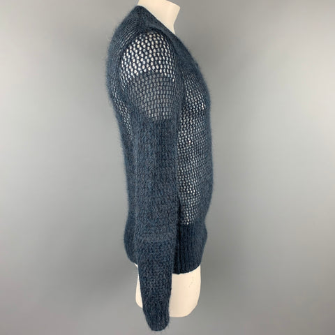 JOHN BARTLETT Size L Teal Knitted Mohair Crew-Neck Pullover Sweater