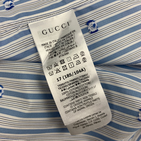 GUCCI Size XL Blue White Stripe Cotton Button Up Long Sleeve Shirt