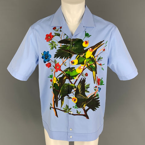 DSQUARED2 Size L Blue Multi-Color Print Cotton Camp Short Sleeve Shirt