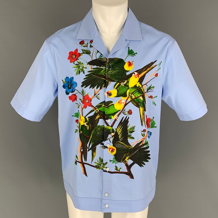 DSQUARED2 Size L Blue Multi-Color Print Cotton Camp Short Sleeve Shirt