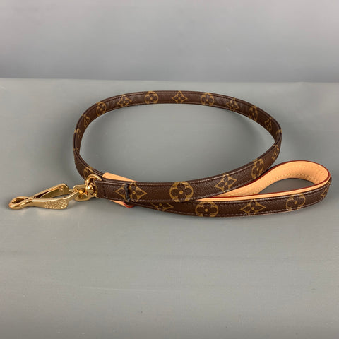 LOUIS VUITTON Dog Leash Brown Beige Monogram Coated Leather Goods