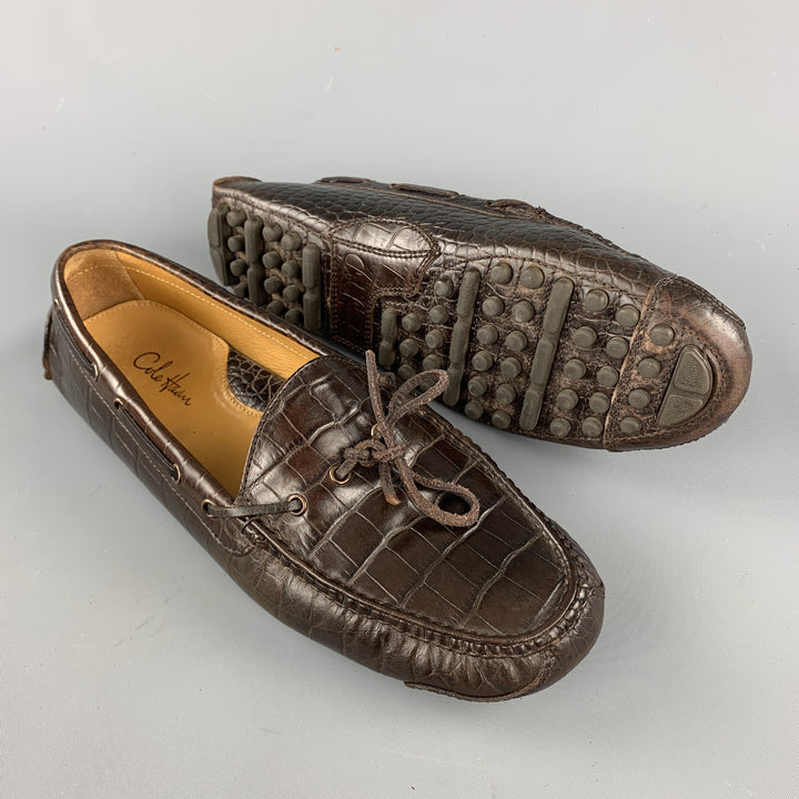COLE HAAN Size 9 D Brown Embossed Leather Driver Loafers