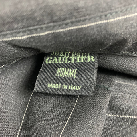 Vintage JEAN PAUL GAULTIER Size M Charcoal White Chalkstripe Virgin Wool Suit