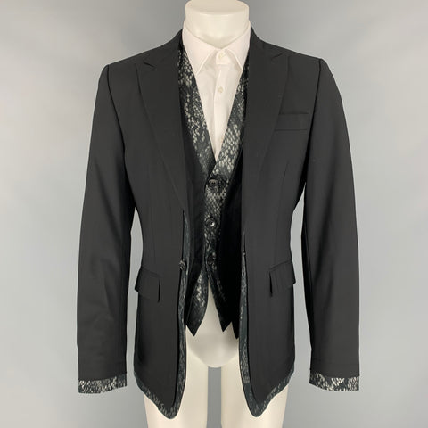 JOHN RICHMOND Size 38 Black Wool Peak Lapel Sport Coat