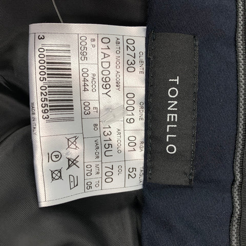 TONELLO Size 42 Slate Cotton Blend Notch Lapel Suit