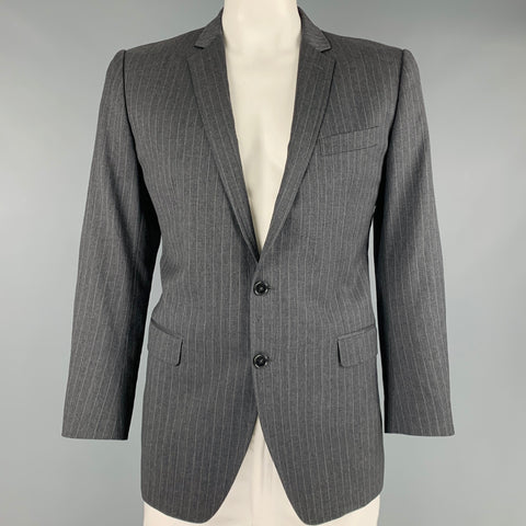 DOLCE & GABBANA Size 42 Grey White Pinstripe Virgin Wool Sport Coat