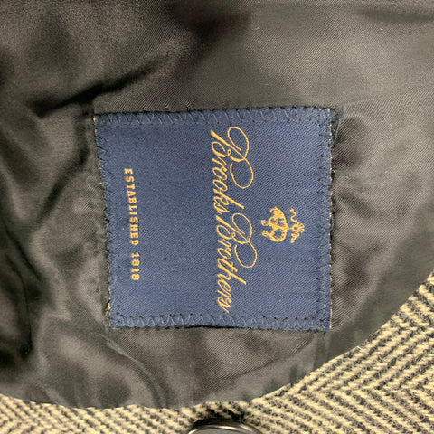 BROOKS BROTHERS Size S White Black Herringbone Wool Coat