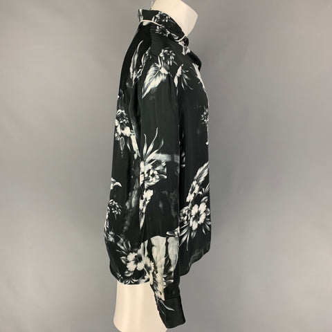 REPRESENT Size S Black White Floral Viscose Button Up Long Sleeve Shirt