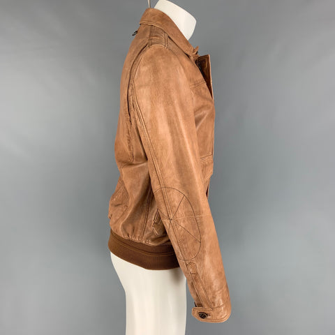 MASSIMO DUTTI Size M Tan Leather Jacket
