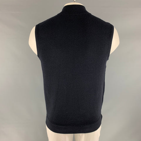 FACONNABLE Size L Black Wool / Cotton Zip Up Vest