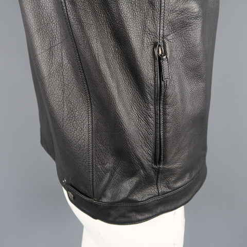 GUCCI 42 Black Textured Leather Zip Up Band Collar Motorcycle Jacket