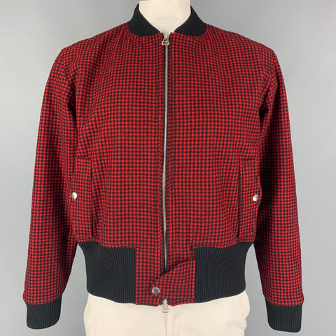BAND OF OUTSIDERS Size 40 Red Black Checkered Wool Bomber Jacket