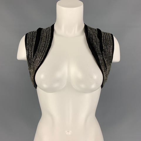 DRIES VAN NOTEN Size 6 Black Beaded Silk Bolero Vest