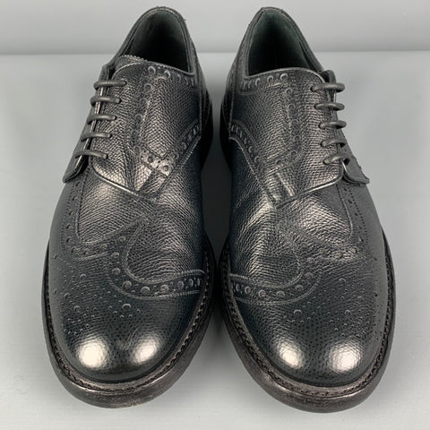 BURBERRY Size 7 Black Perforated Leather Rayford Wingtip Lace Up Shoes