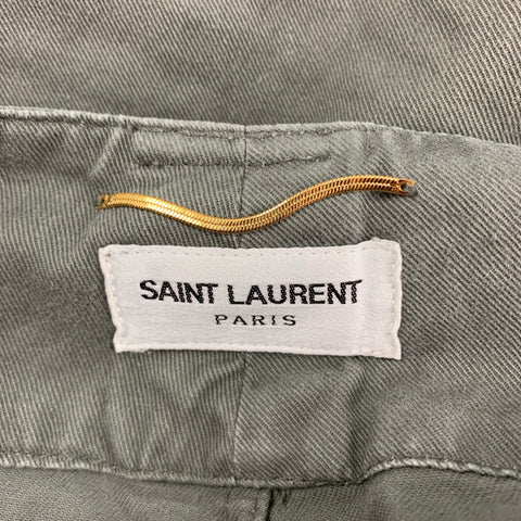SAINT LAURENT Pantalon décontracté court en ramie en coton olive taille 4