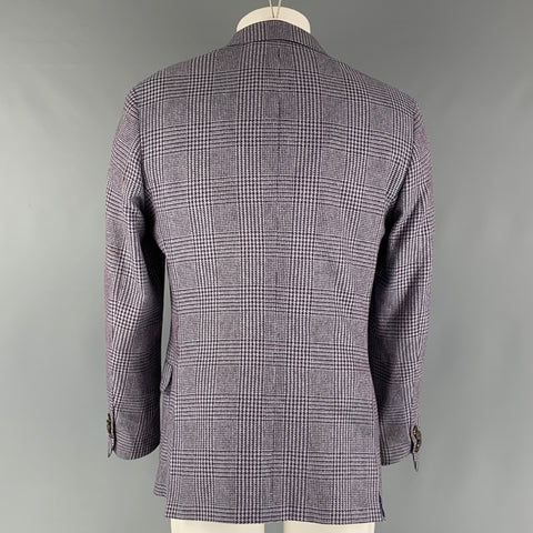 ETRO Size 40 Purple Blue Plaid Silk Cotton Peak Lapel Sport Coat