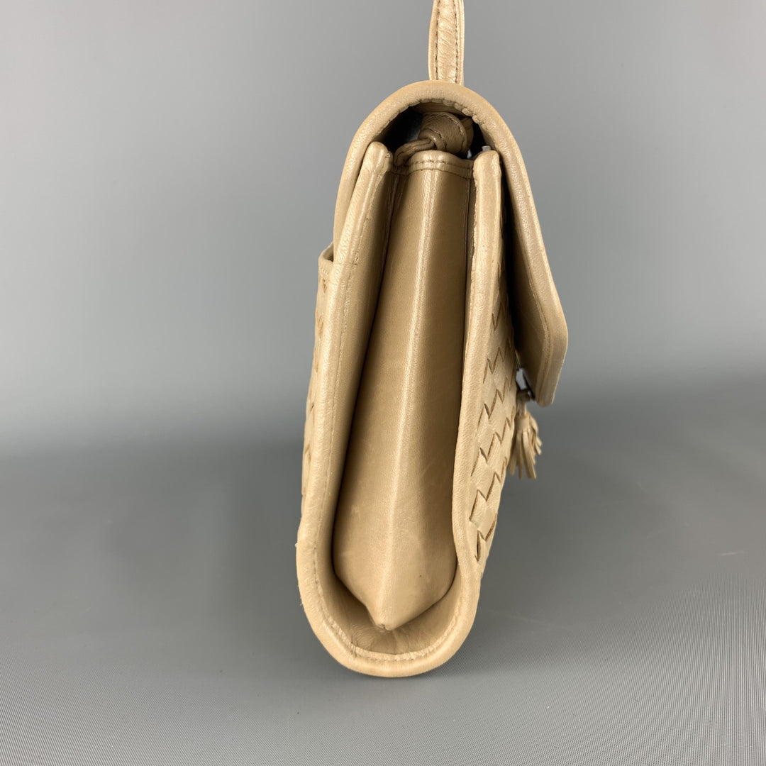 BOTTEGA VENETA Woven Champagne Metallic Intrecciato Leather Shoulder bag
