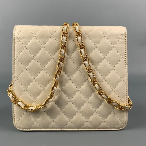 Vintage KIMIJIMA Cream & Gold Quilted Leather Shoulder Bag
