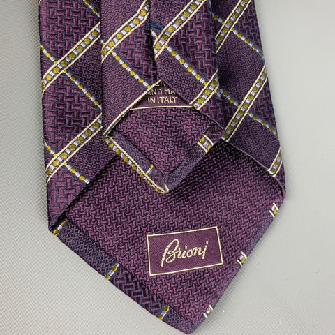 BRIONI Purple White Textured Silk Tie