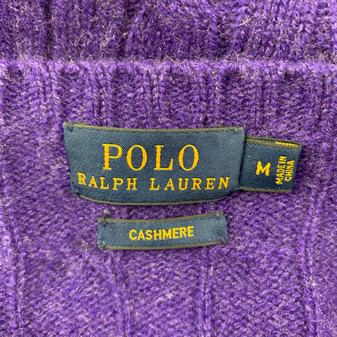 POLO by RALPH LAUREN Size M Purple Cashmere Cable Knit V-Neck Sweater