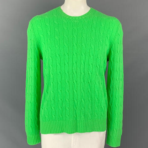 POLO by RALPH LAUREN Size XXL Green Cable Knit Cashmere Crew-Neck Sweater