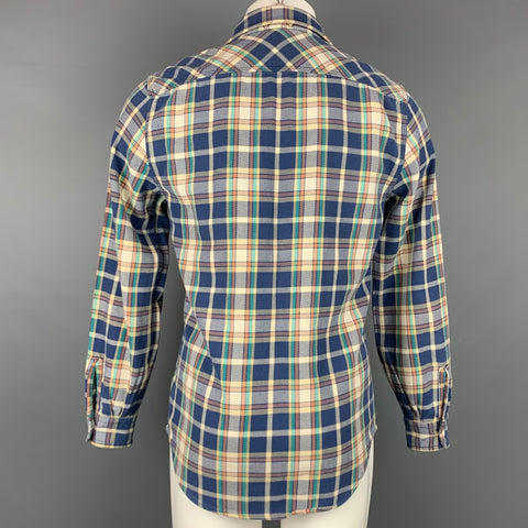 RRL by RALPH LAUREN Size S Blue & Cream Plaid Cotton Button Up Long Sleeve Shirt