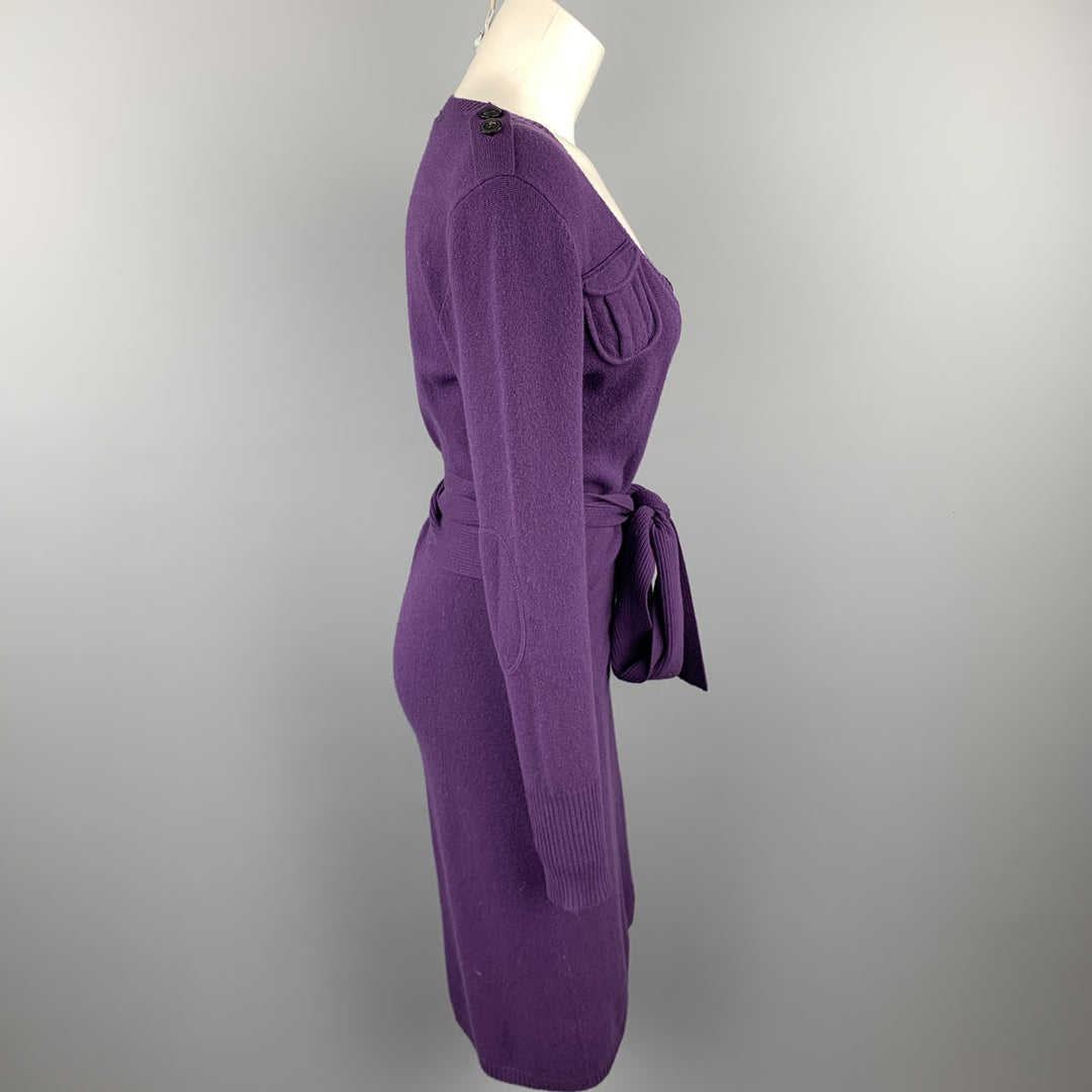 DIANE VON FURSTENBERG Size S Purple Knitted Wool Blend Wrap Dress