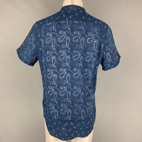 SCOTCH AND SODA Size L Blue White Paisley Linen Cotton Short Sleeve Shirt
