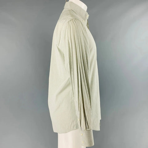 BRUNELLO CUCINELLI Size M Green Checkered Cotton Dress Shirt BRUNELLO CUCINELLI
