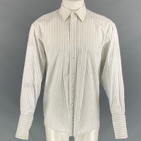 CHRISTIAN DIOR Size M Off White Stripe Cotton French Cuff Long Sleeve Shirt