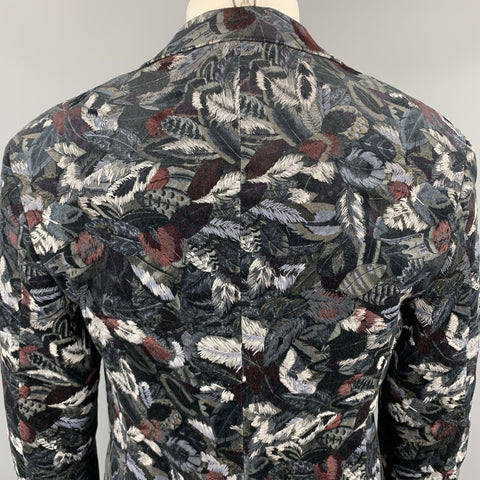 SALVATORE FERRAGAMO 38 / IT 48 Leaf Print Multicolor Velvet Embroidered Sport Coat Jacket