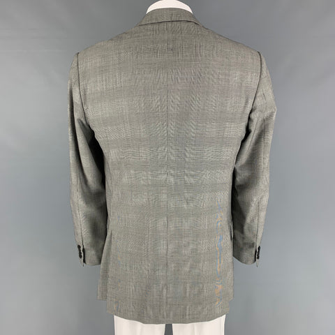 KITON for WILKES BASHFORD Size 44 Black White Glenplaid Wool Double Breasted Sport Coat