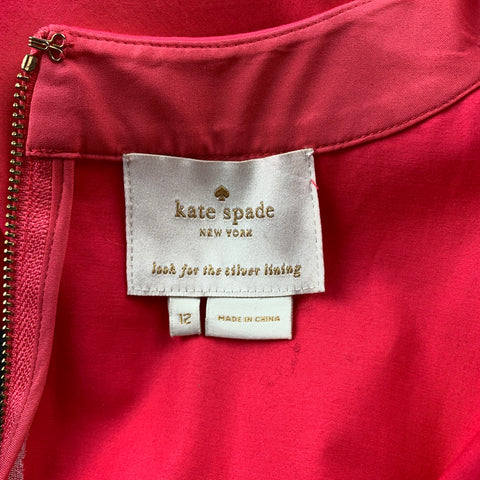 KATE SPADE Size 12 Coral Pleated Cotton Sheath Dress