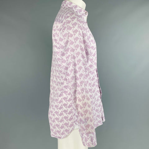 TED BAKER Size M White Lilac Birds Cotton Long Sleeve Shirt