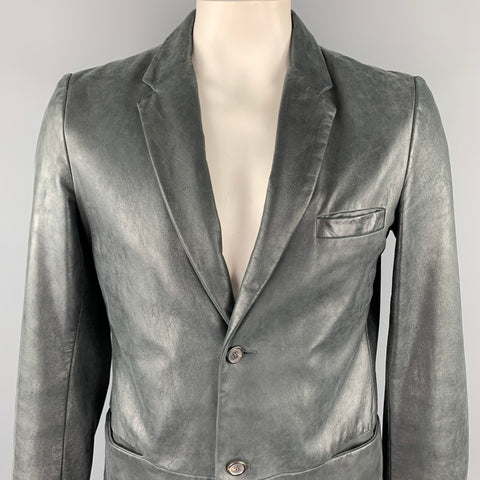 JIL SANDER Size 44 Charcoal Distressed Leather Notch Lapel Jacket