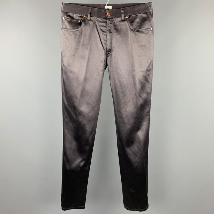 PAUL SMITH Pantalon décontracté en coton noir / acrylique taille M avec braguette zippée