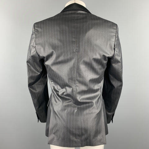 JUST CAVALLI Size 40 Black Stripe Polyester Blend Peak Lapel Sport Coat