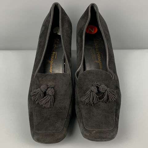 SALVATORE FERRAGAMO Size 9 Black Suede Tassels Pumps