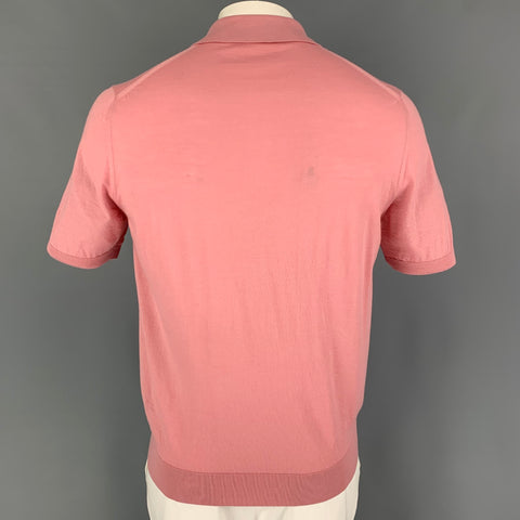 PRADA Size L Pink Knitted Wool Buttoned Polo