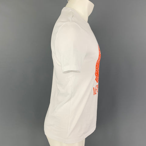 VERSACE Size S White Red Print Cotton Crew-Neck T-shirt