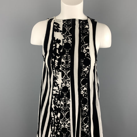 ANN DEMEULEMEESTER Size 4 Black & White Floral Mesh Stripe High Low Dress